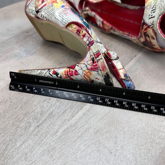 Newsprint Platform Peep Toe Womens Heels Red Retro Slingbacks Size 38 EU - Picture 12 of 15